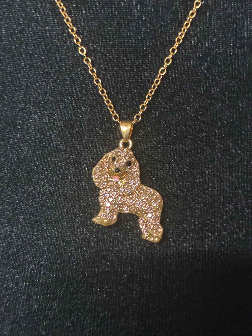 Gold Dog Pendant Necklace - Pink Crystal Puppy Charm